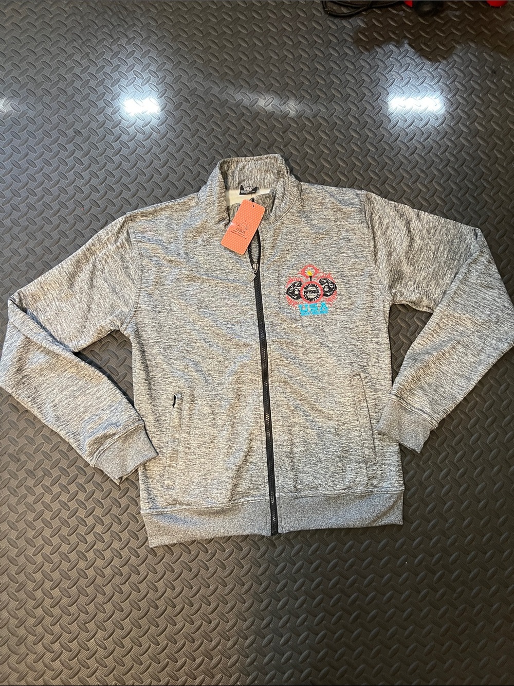 NPC - Heather Gray Zip-Front Athletic Jacket with Embroidered Logo nwt size L